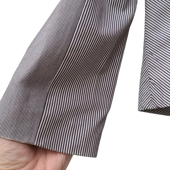 DIANE VON FURSTENBERG DVF Pinstriped Peplum Blazer 6 M Crop Jacket Seersucker - Picture 8 of 15